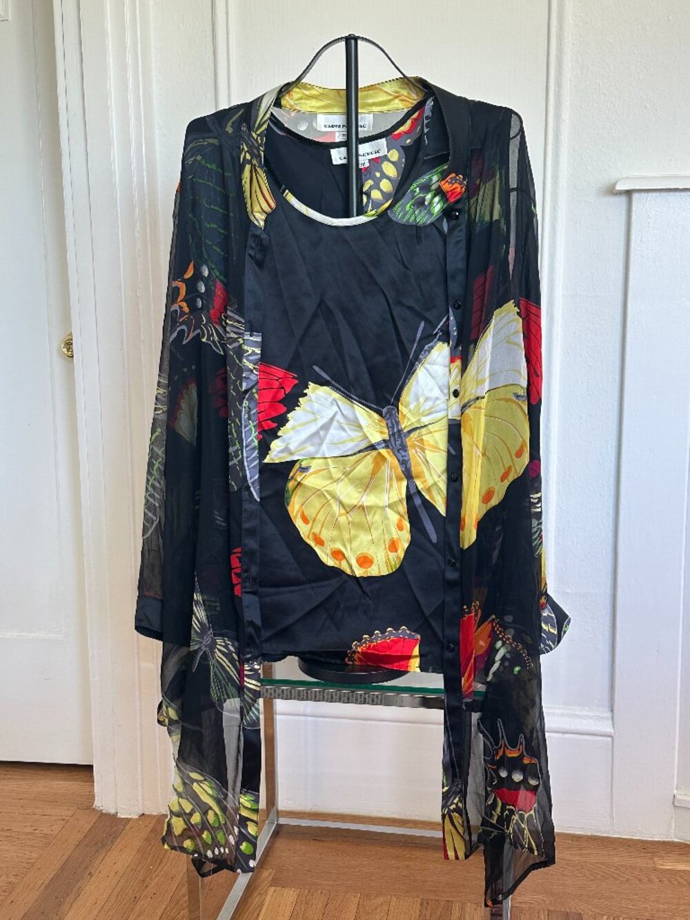 Caroline Rose 100% Silk 2-Piece Set | 3X | Sheer Jacket + Shell Butterfly Print
